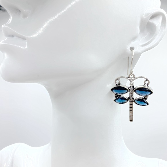925 Silver Plated-Blue Topaz Gemstone Earrings - Picture 4 of 5